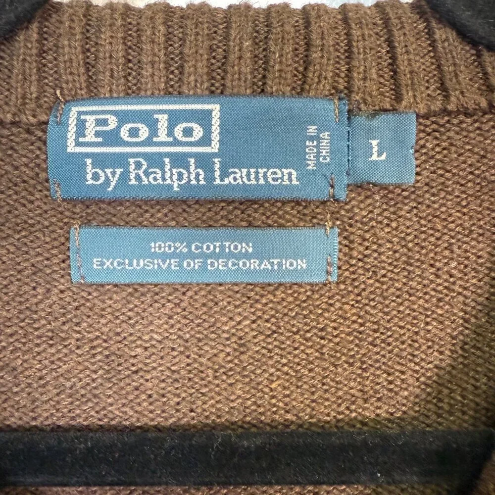 Polo Ralph Lauren Brown Cotton Knit 1/4 Zip Sweater Academia Preppy Y2K Large